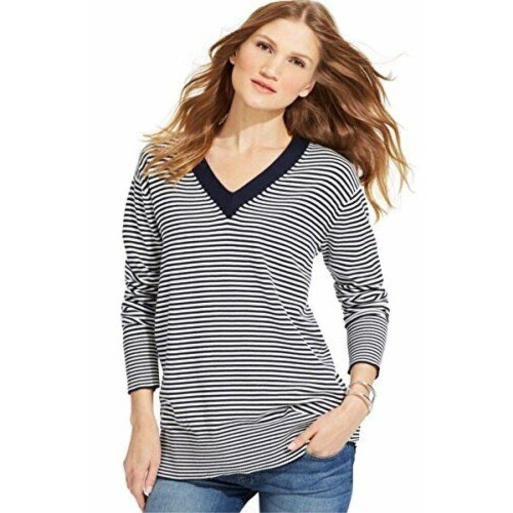 Tommy Hilfiger Women’s V-neck 3/4 Sleeve Tunic Pullover Sweater XL